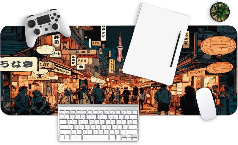 Mayflower Large Gaming Mouse Pad, Full Keyboard Mat, Long Laptop Mousepad, Computer Mouse Mat for Home and Office, Anti-Slip Rubber Base, 31.5 x 11.8 Inches (Japan Street) - Image 2
